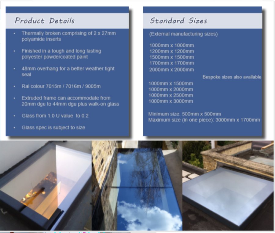 Rooflights product details and standard sizes